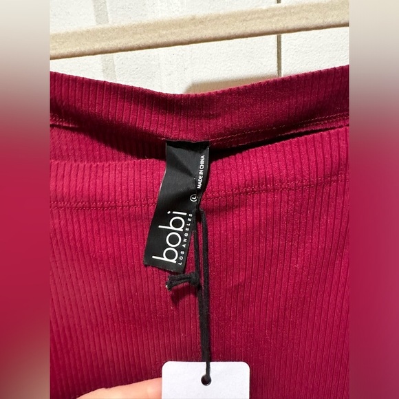 NWT Bobi Los Angeles Ribbed Square Neck Top in Pinot Ruched Sleeve, Large - Picture 5 of 7
